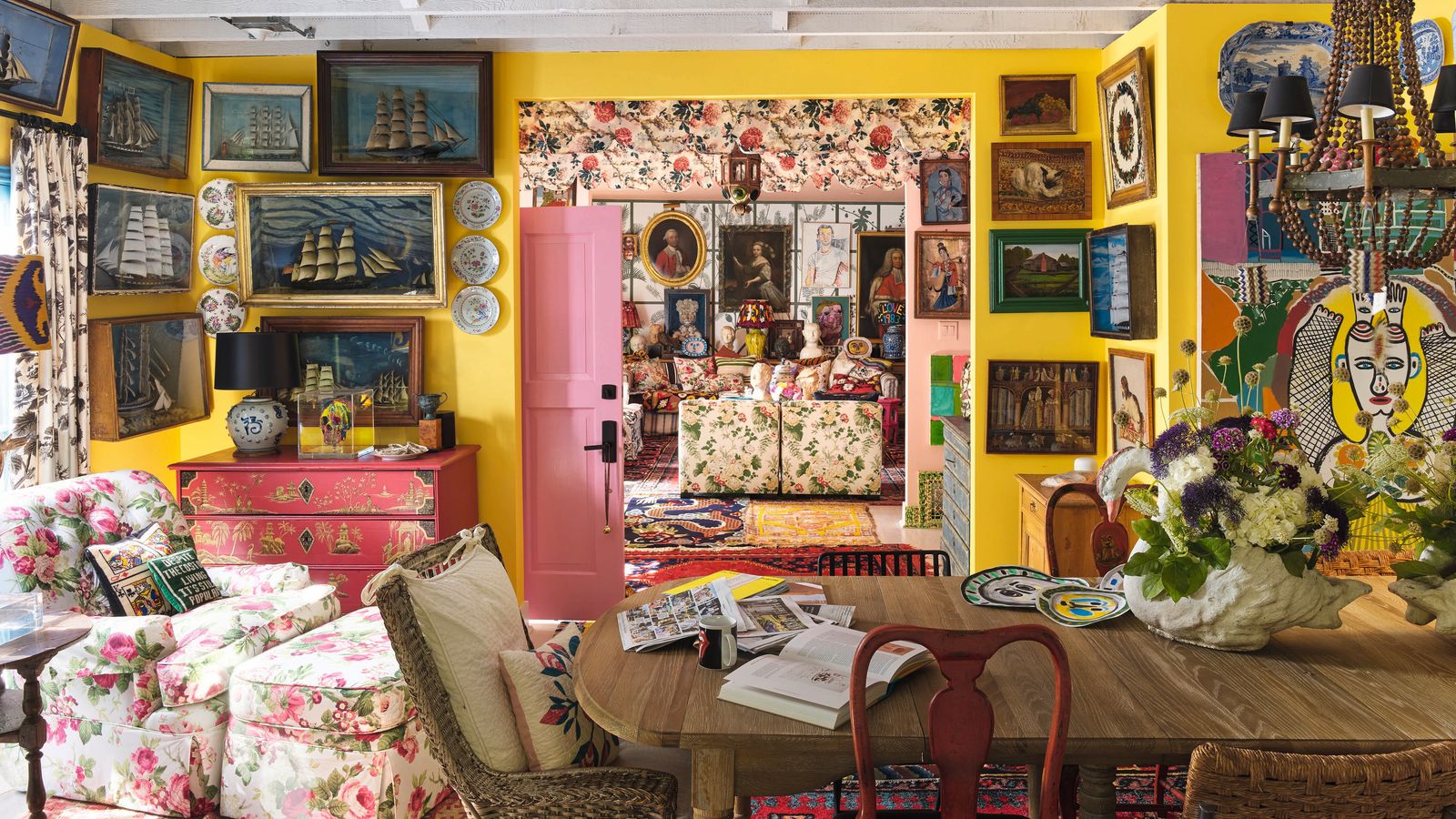 Fashion designer Johnson Hartig’s home is a dense, dayglo cornucopia, rich with chintz and chinoiserie