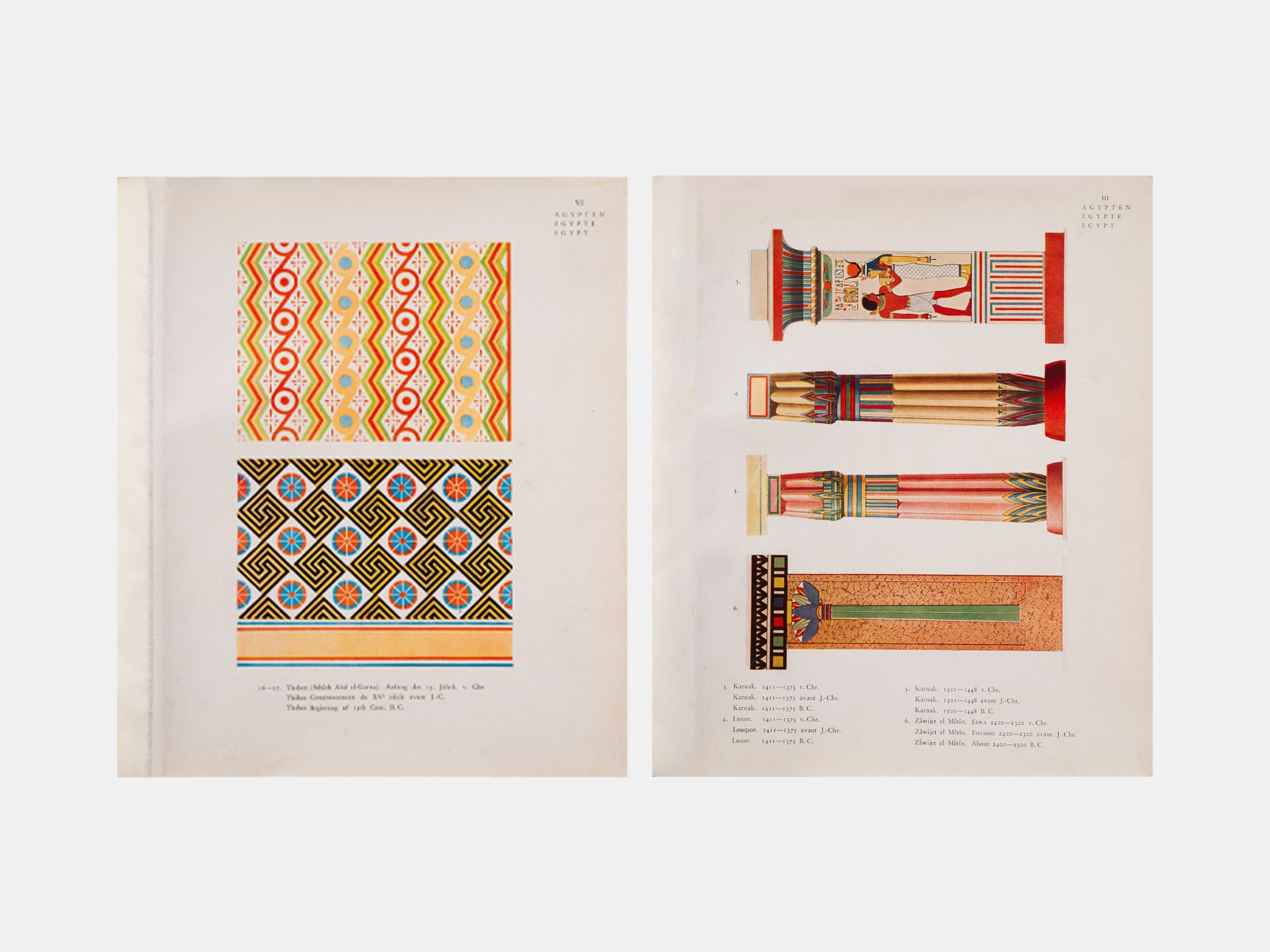 Extracts from the book by Helmuth Theodor Bossert. Two layouts for wall murals and pillars.